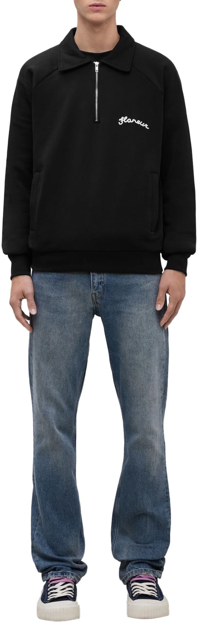 FLÂNEUR Signature Raglan Half Zip | Black Zwart