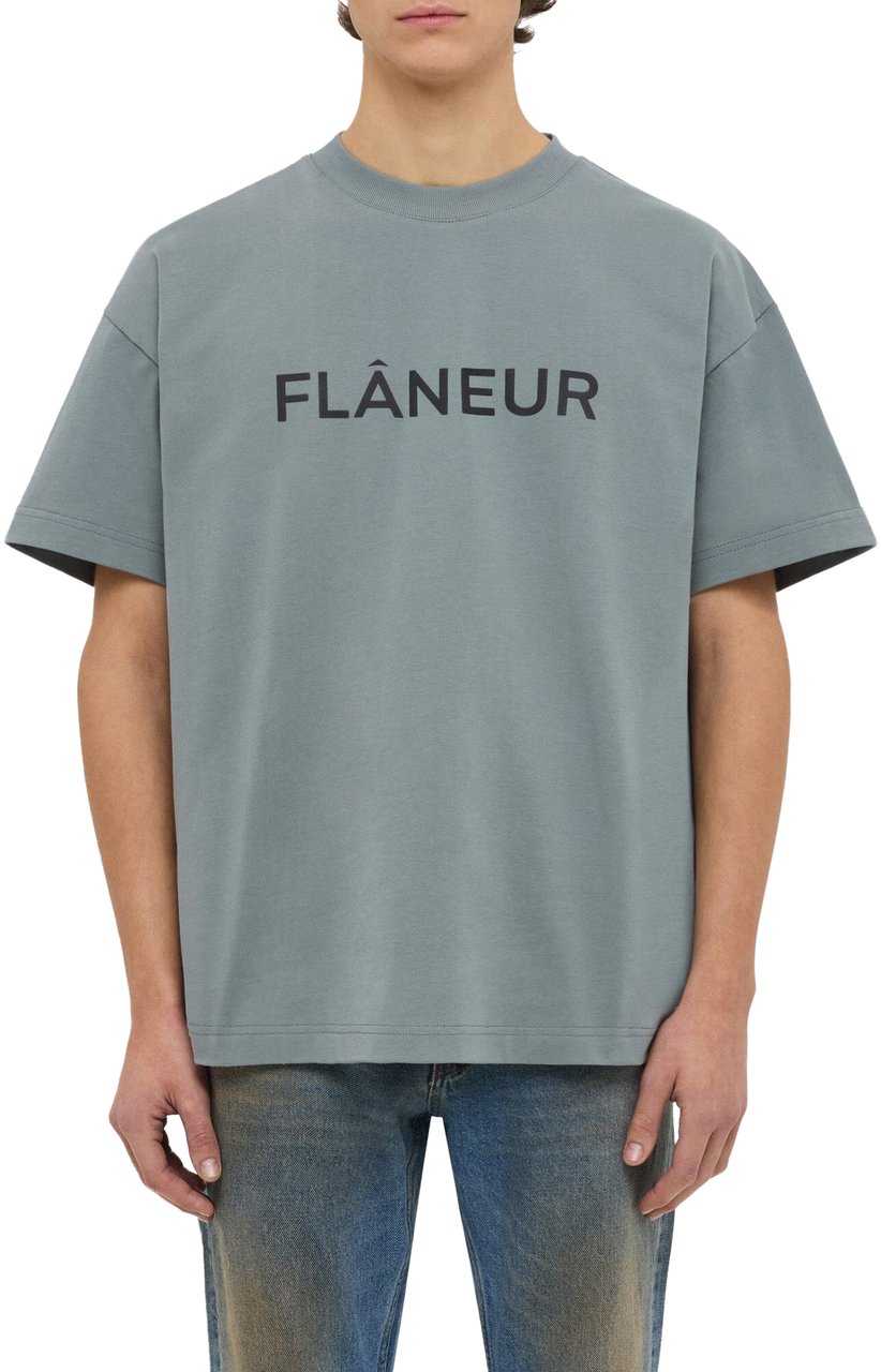 FLÂNEUR Printed Logo T-Shirt | Steel Green Groen