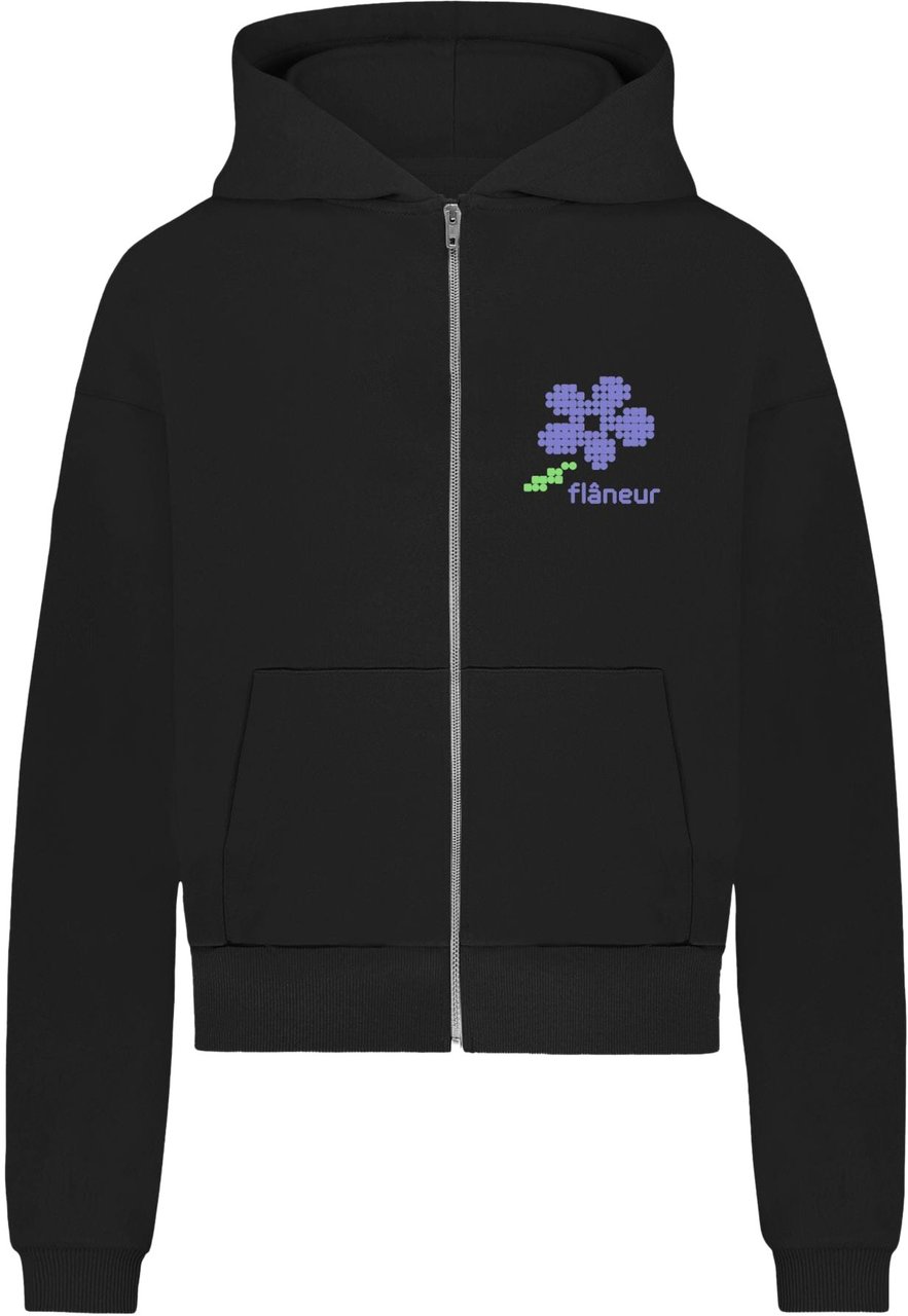 FLÂNEUR Pixel Flower Zip-Up | Black Zwart