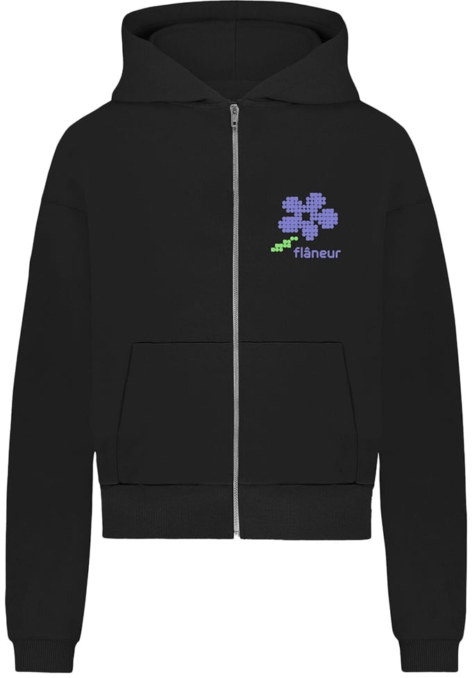 FLÂNEUR Pixel Flower Zip-Up | Black Zwart