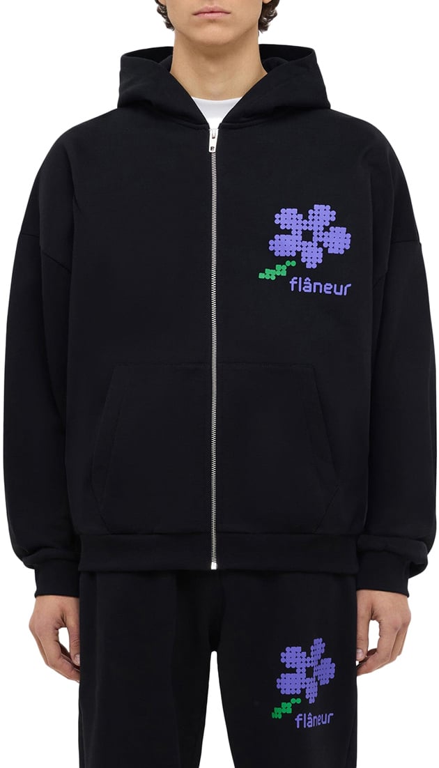 FLÂNEUR Pixel Flower Zip-Up | Black Zwart