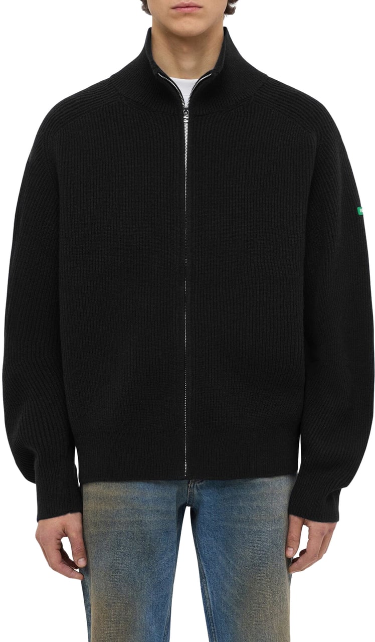 FLÂNEUR Badge Knit Cardigan | Black Zwart
