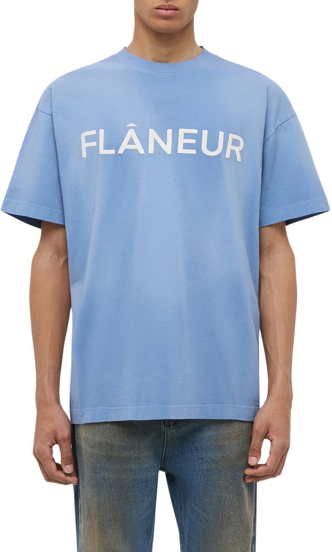 FLÂNEUR Printed Logo T-Shirt | Blue Blauw