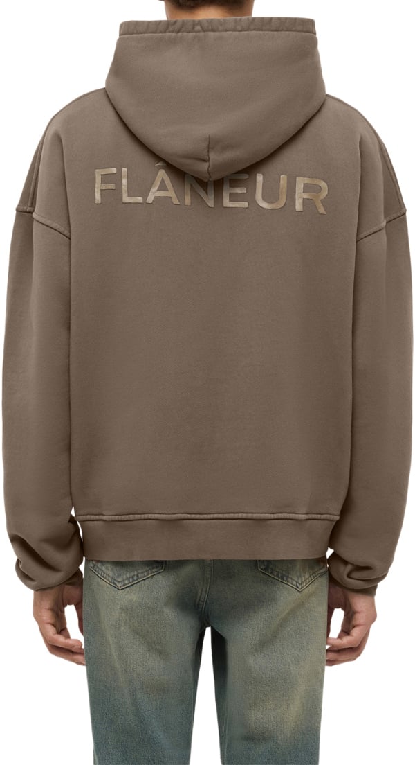 FLÂNEUR Double Logo Washed Hoodie (500GSM) | Brown Bruin