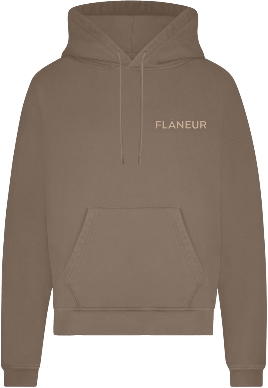 FLÂNEUR Double Logo Washed Hoodie (500GSM) | Brown Bruin