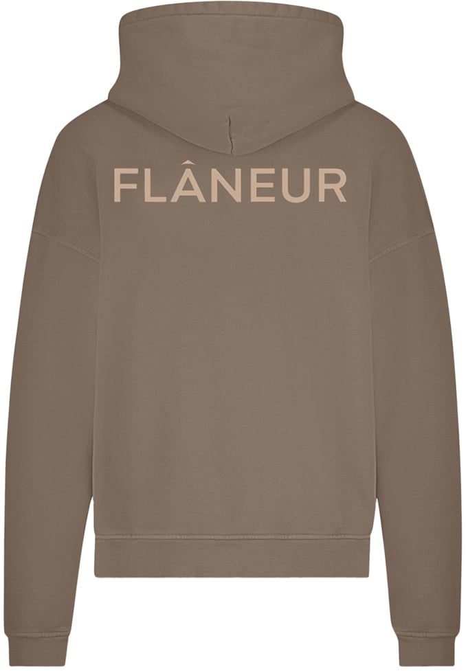 FLÂNEUR Double Logo Washed Hoodie (500GSM) | Brown Bruin