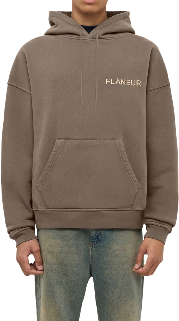 FLÂNEUR Double Logo Washed Hoodie (500GSM) | Brown Bruin