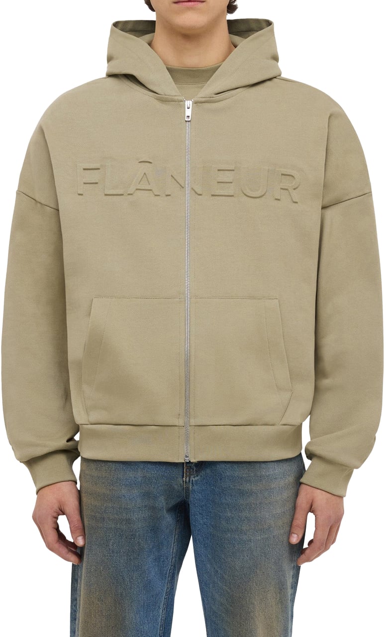 FLÂNEUR Embossed Zip-Up Hoodie | Sand Beige