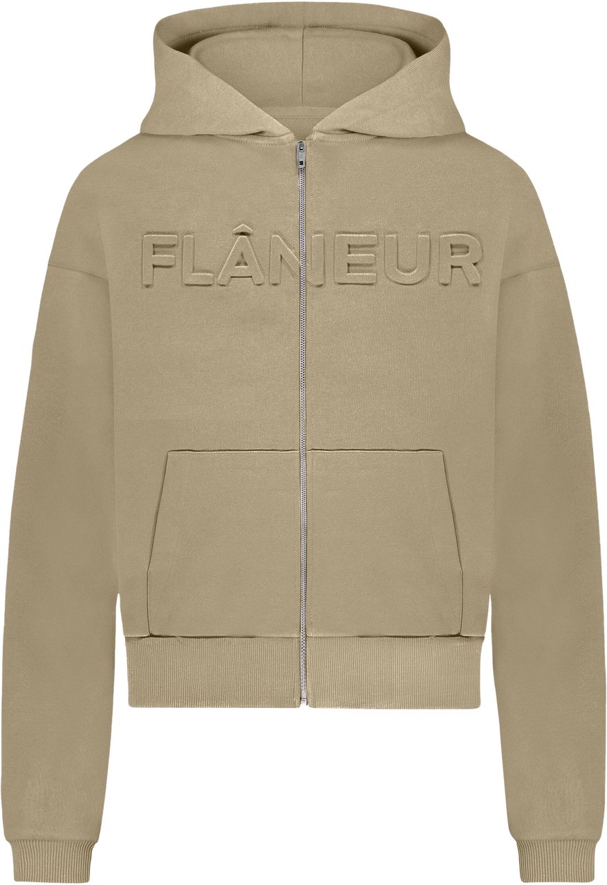 FLÂNEUR Embossed Zip-Up Hoodie | Sand Beige