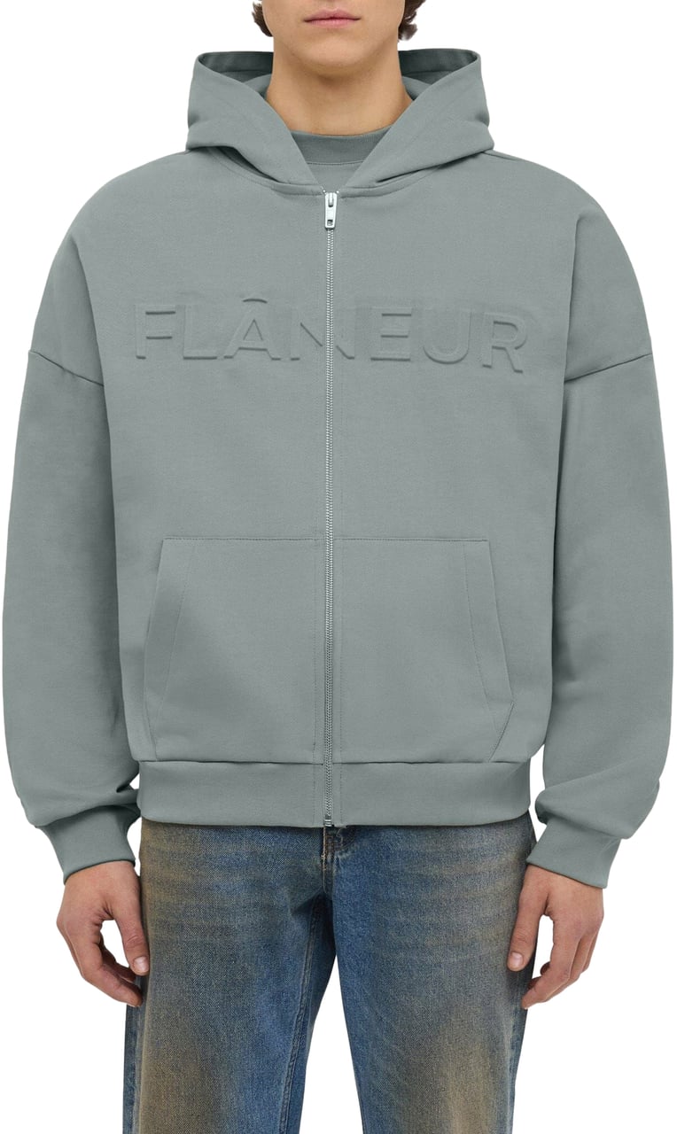 FLÂNEUR Embossed Zip-Up Hoodie | Midnight Blue Blauw