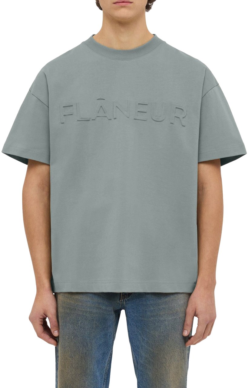 FLÂNEUR Embossed T-Shirt | Midnight Blue Blauw