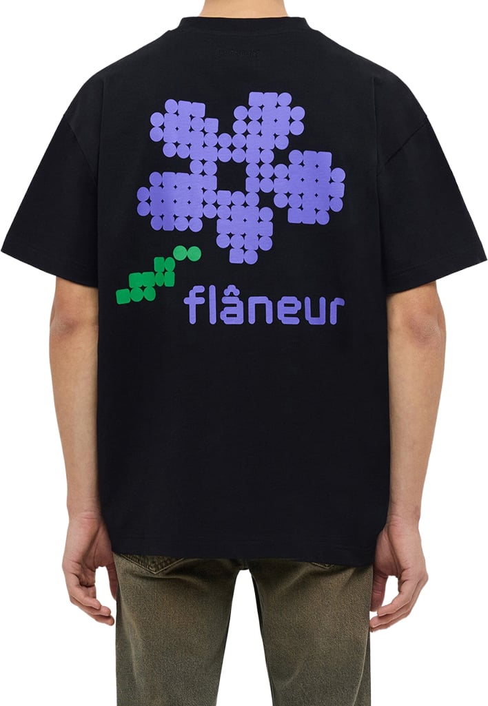 FLÂNEUR Pixel Flower T-Shirt | Black Zwart