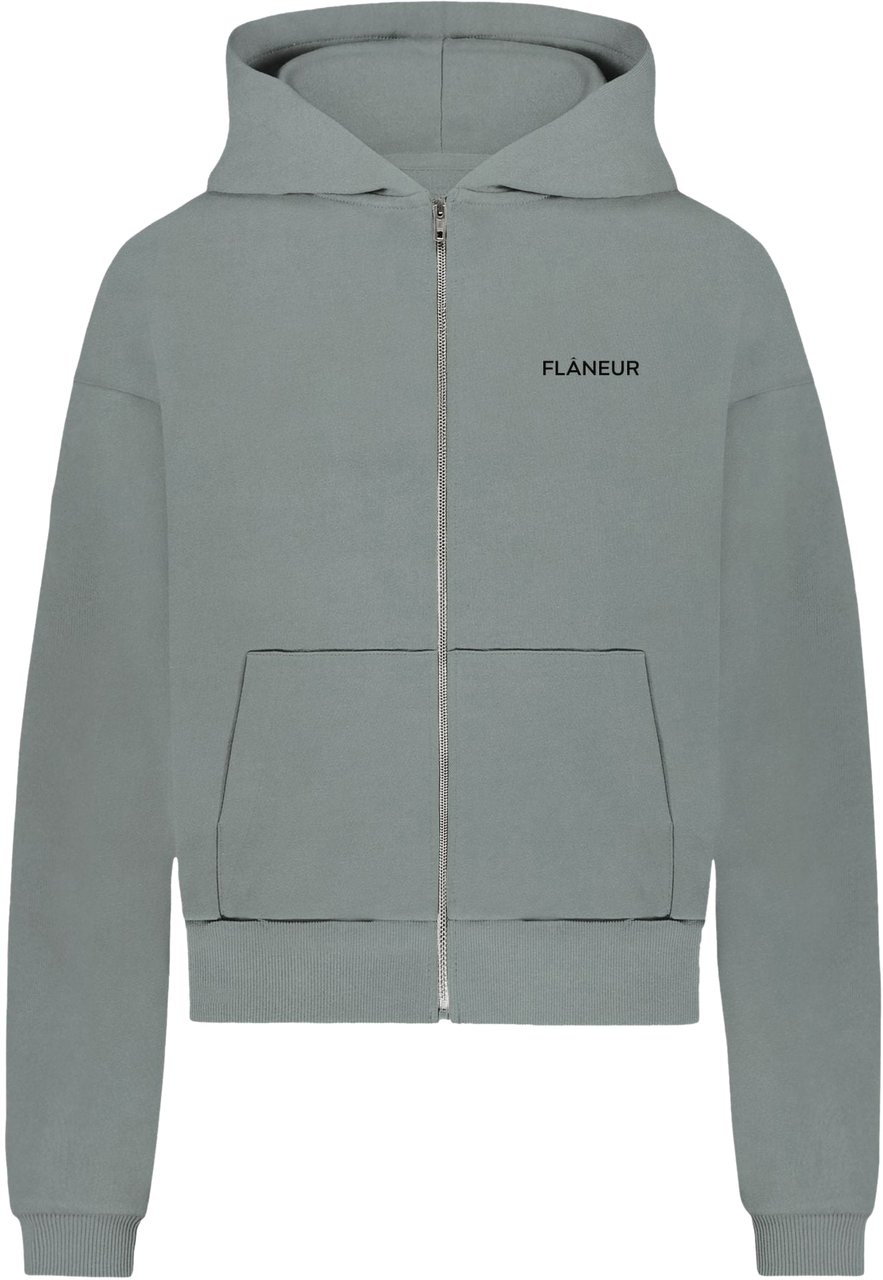 FLÂNEUR Logo Zip-Up Hoodie | Steel Green Groen