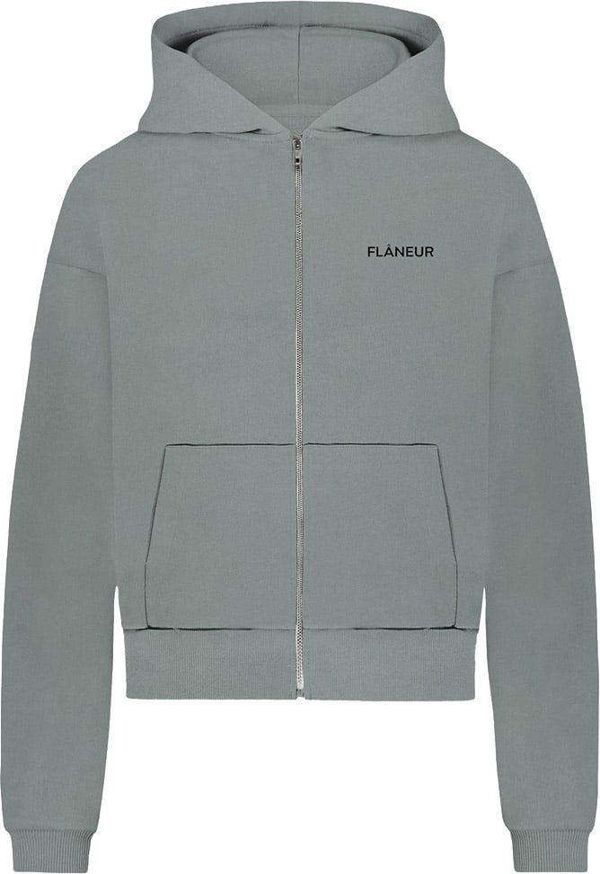 FLÂNEUR Logo Zip-Up Hoodie | Steel Green Groen