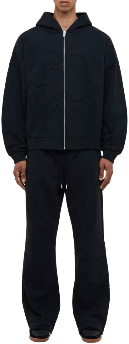 FLÂNEUR Blossom Patches Zip-Up Hoodie | Black Zwart