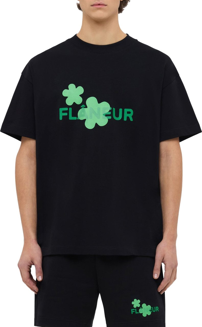 FLÂNEUR Organic Flower T-Shirt | Black Zwart