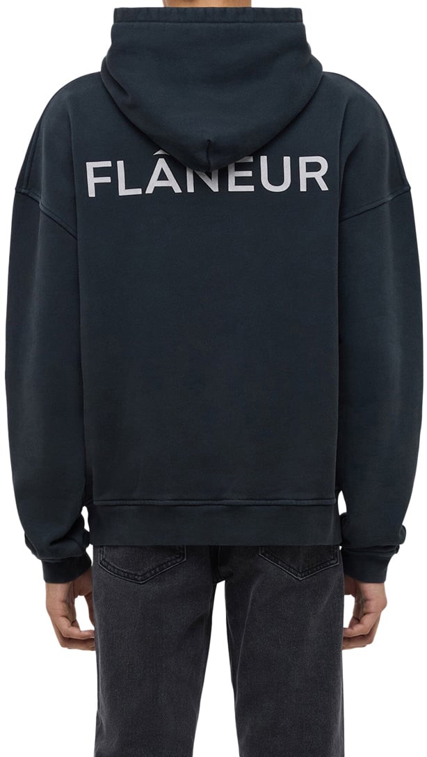 FLÂNEUR Double Logo Washed Hoodie (500GSM) | Black Zwart