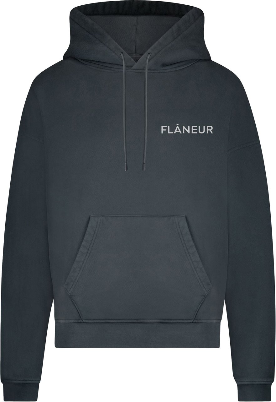 FLÂNEUR Double Logo Washed Hoodie (500GSM) | Black Zwart