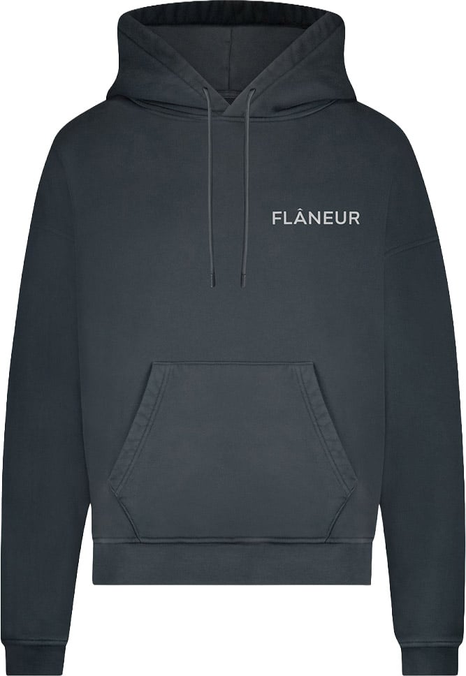 FLÂNEUR Double Logo Washed Hoodie (500GSM) | Black Zwart