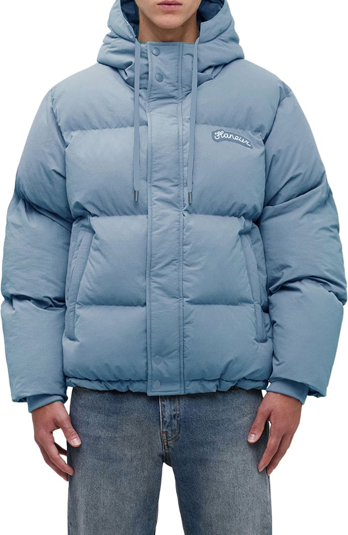FLÂNEUR Signature Hooded Puffer Jacket | Light Blue Blauw