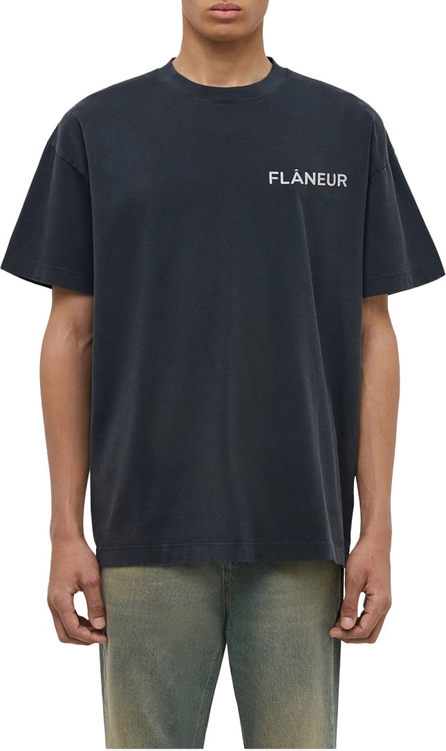 FLÂNEUR Double Logo Washed T-Shirt | Black Zwart