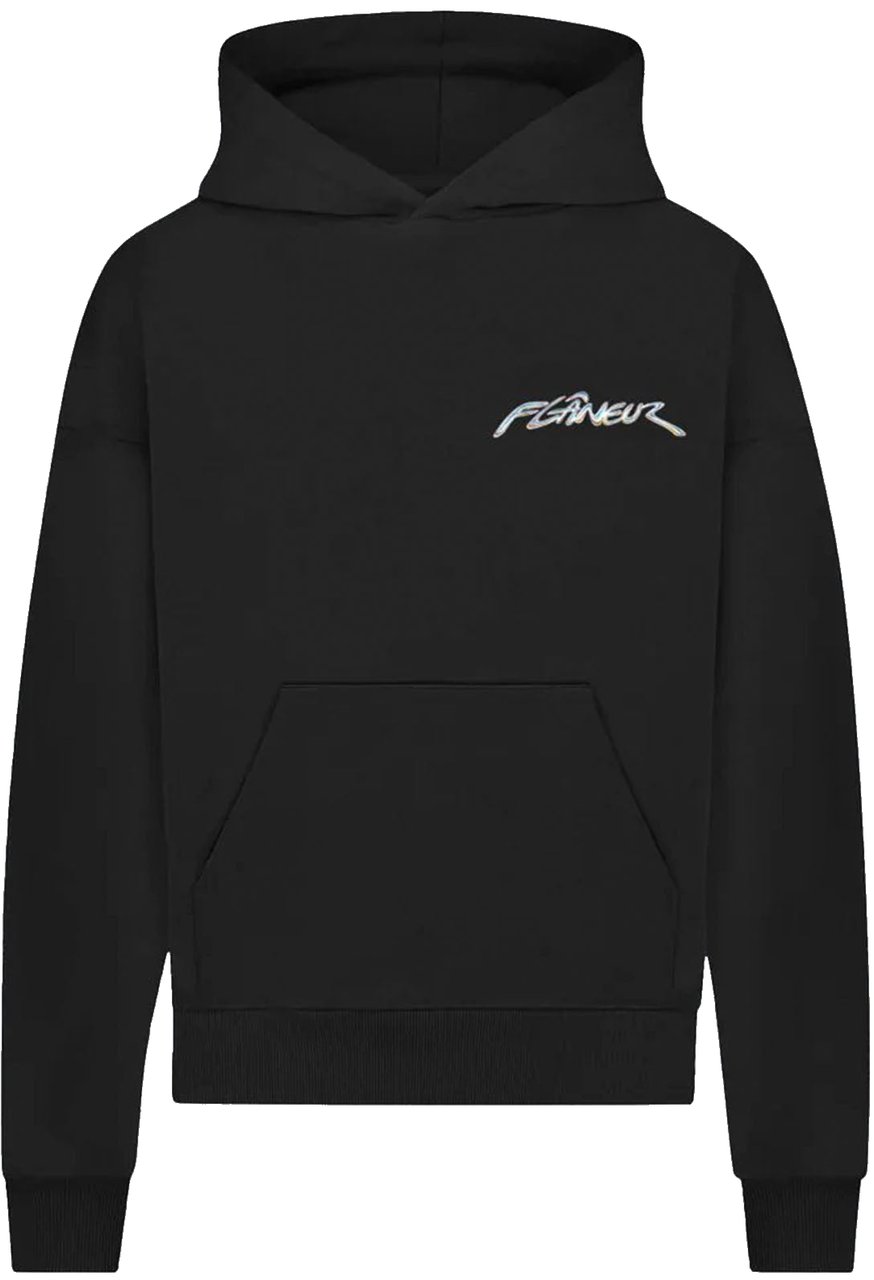 FLÂNEUR CHROME LOGO HOODIE BLACK Zwart