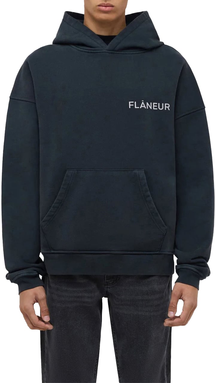 FLÂNEUR DOUBLE LOGO WASHED HOODIE BLACK Zwart