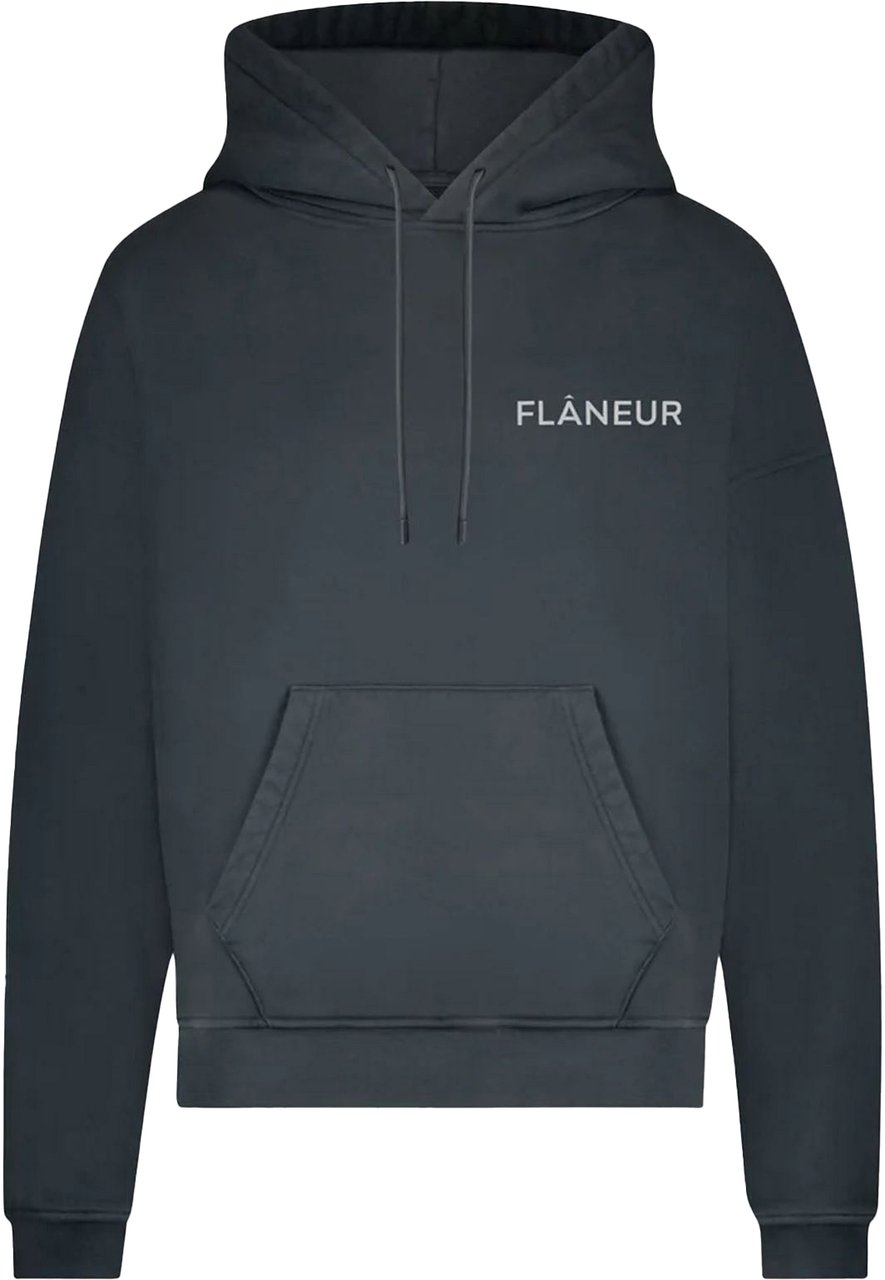 FLÂNEUR DOUBLE LOGO WASHED HOODIE BLACK Zwart