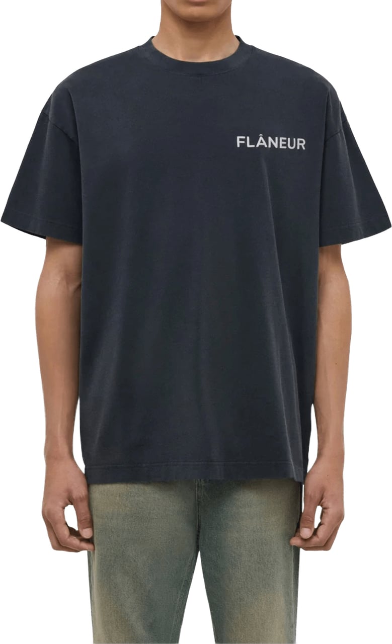 FLÂNEUR T-shirt met dubbel logo en wash-effect, zwart Donkergrijs