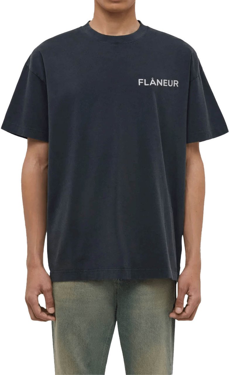 FLÂNEUR DOUBLE LOGO WASHED T-SHIRT BLACK Zwart