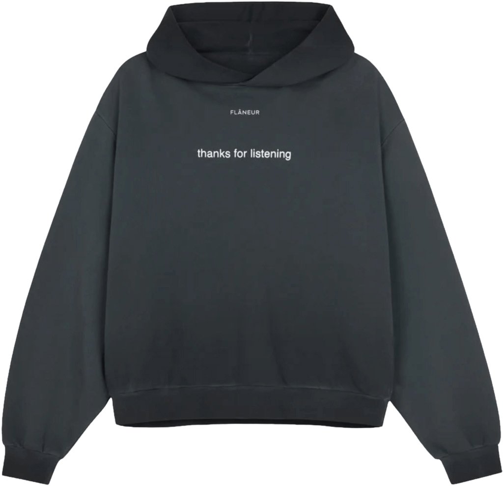 FLÂNEUR Listening Hoodie, gewassen zwart Donkergrijs