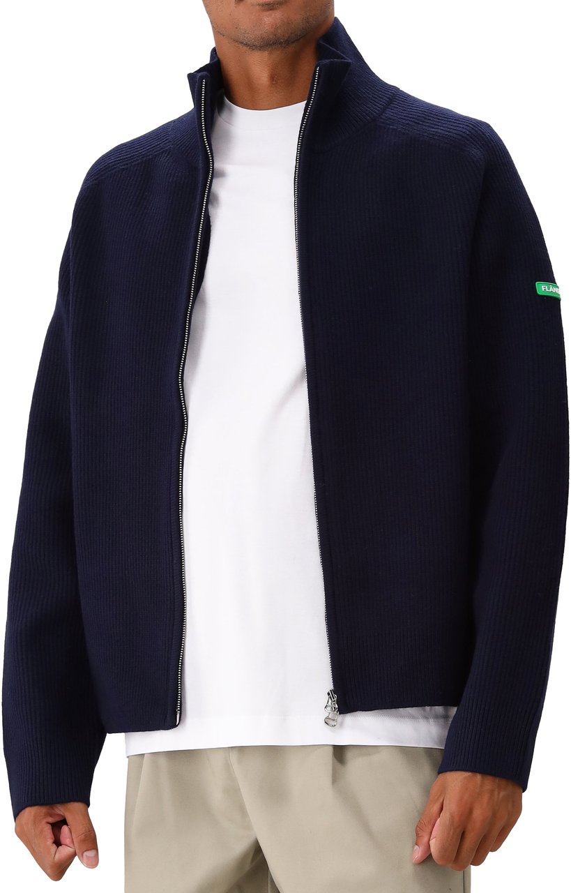 FLÂNEUR Flâneur Vest Blauw Badge Knit Cardigan Blauw