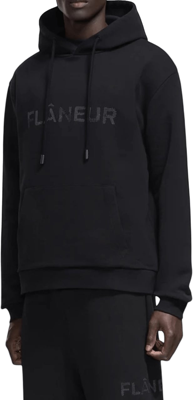 FLÂNEUR STITCHED LOGO HOODIE Zwart