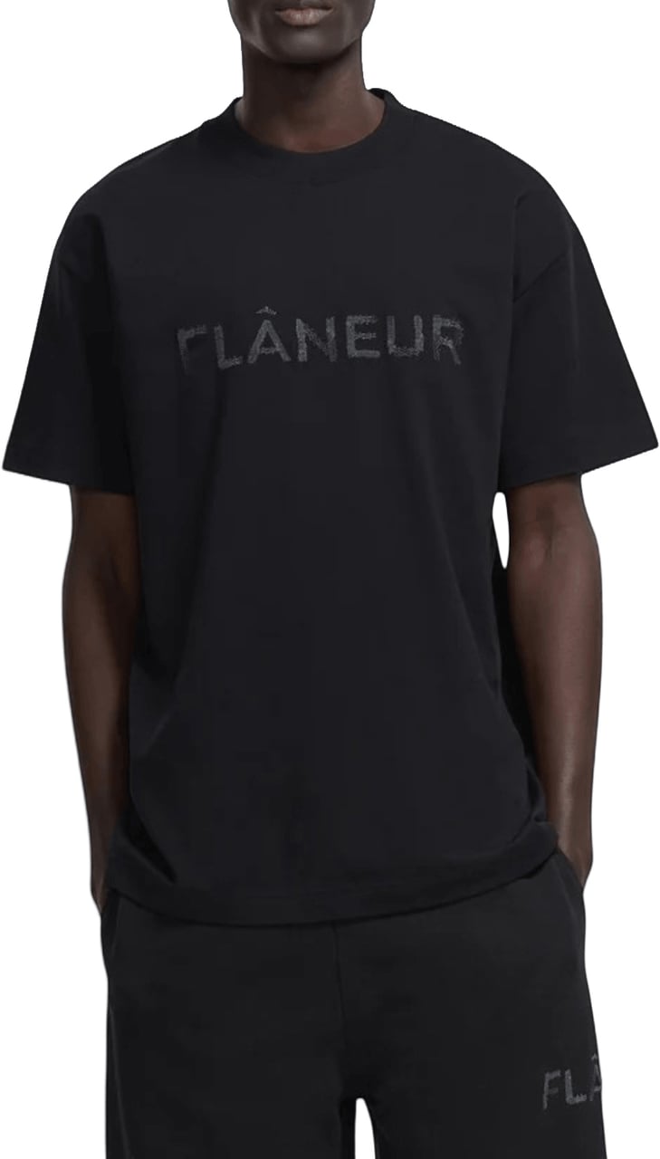 FLÂNEUR STITCHED LOGO T-SHIRT Zwart