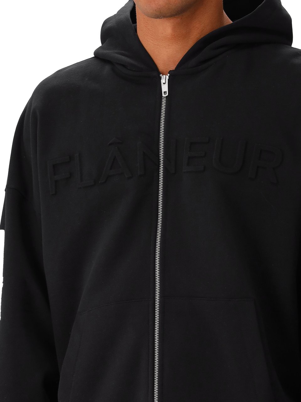 FLÂNEUR Flâneur Vest Zwart Embossed Zip-Up Hoodie Zwart