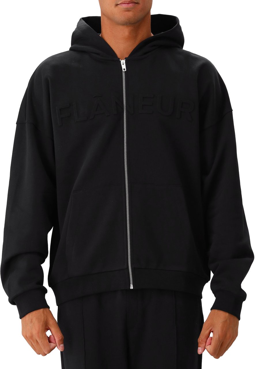 FLÂNEUR Flâneur Vest Zwart Embossed Zip-Up Hoodie Zwart