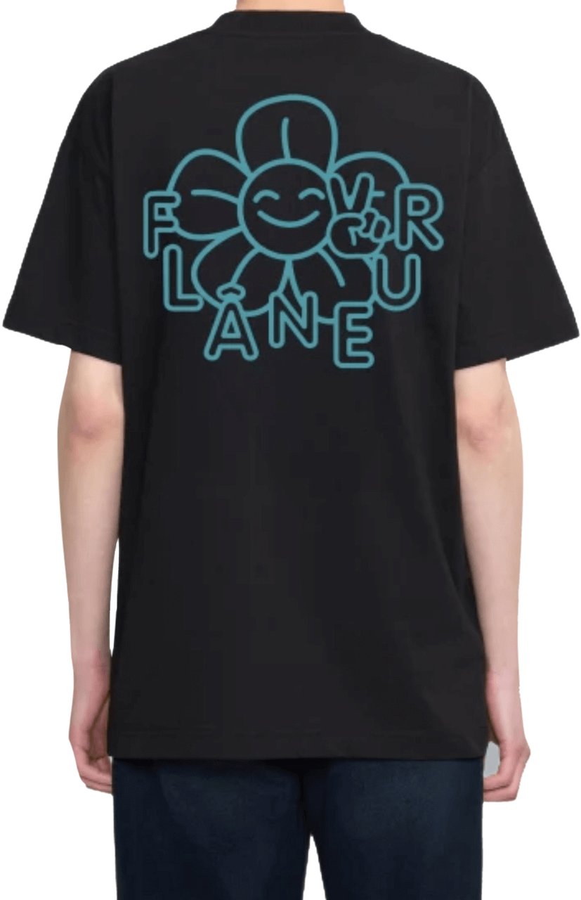 FLÂNEUR Happy Flower T-Shirt BLACK Zwart