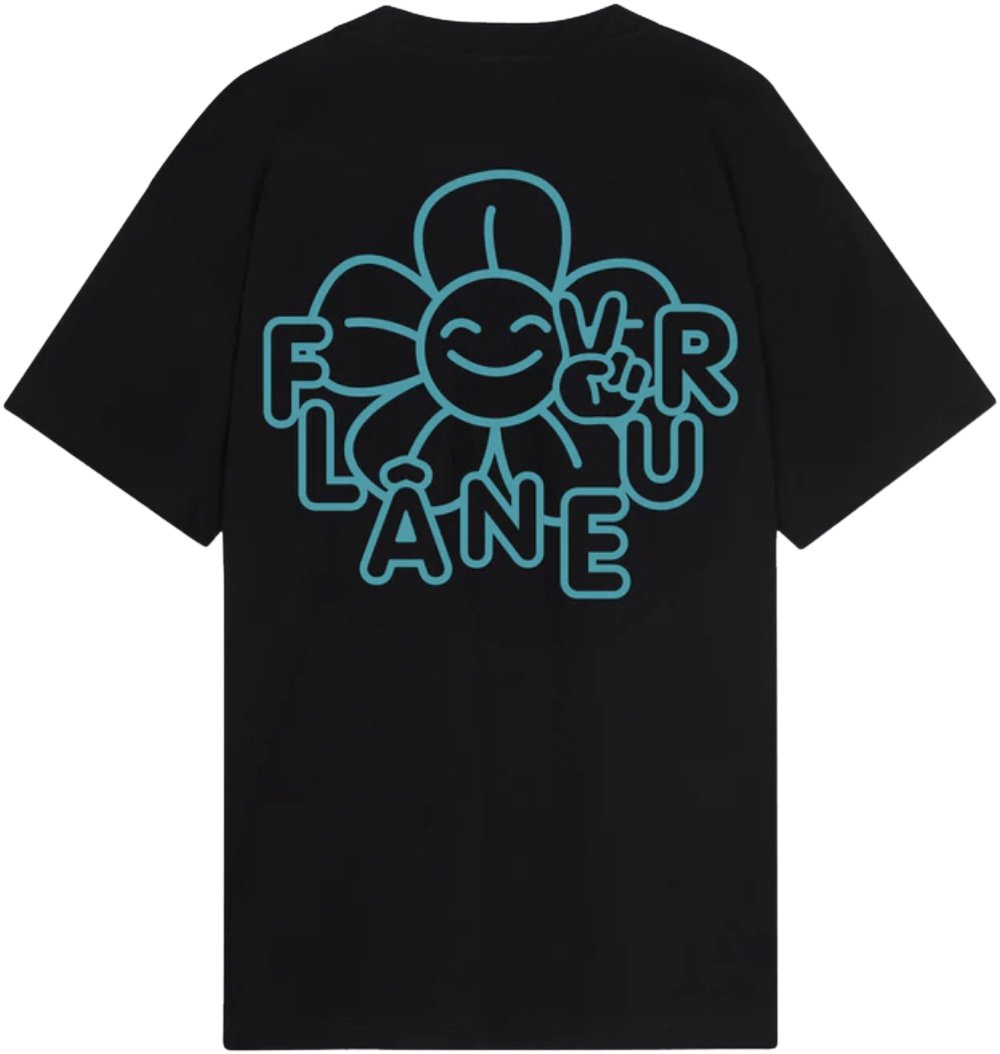 FLÂNEUR Happy Flower T-Shirt BLACK Zwart