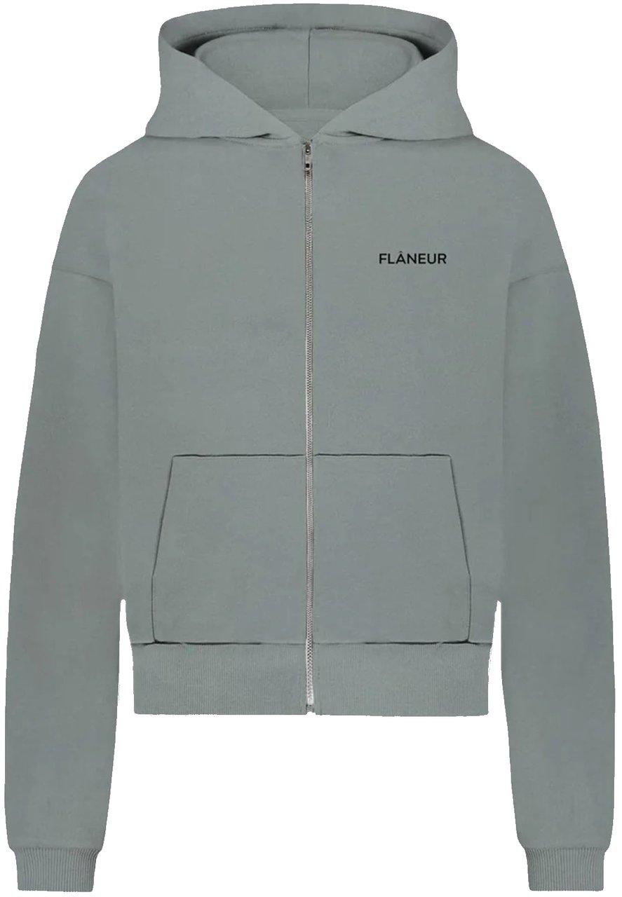 FLÂNEUR LOGO ZIP THROUGH HOODIE GREY Grijs