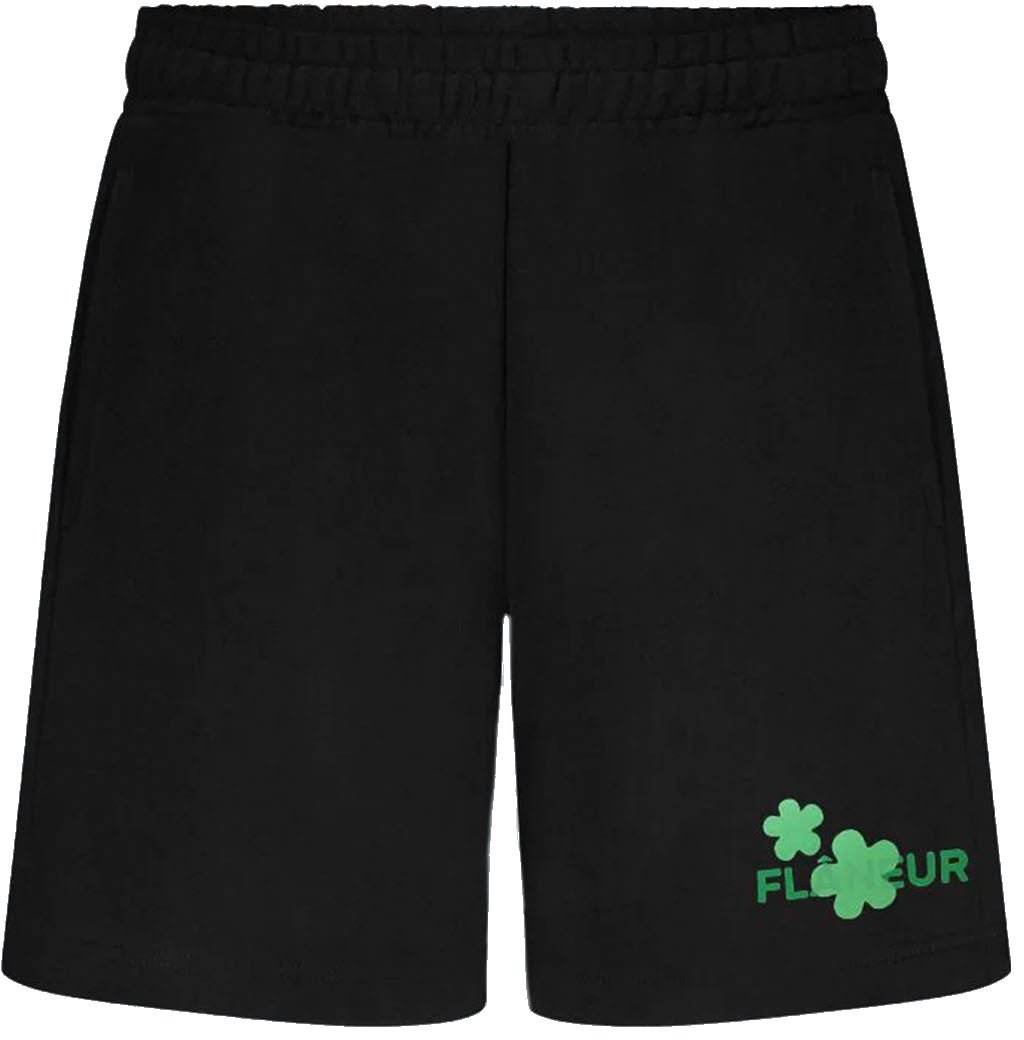 FLÂNEUR ORGANIC FLOWER LOGO SWEATSHORTS BLACK Zwart