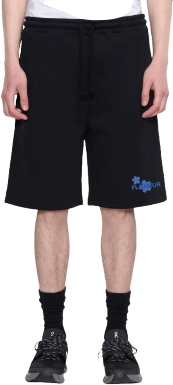 FLÂNEUR Organic Flower Shorts BLACK/BLUE Zwart