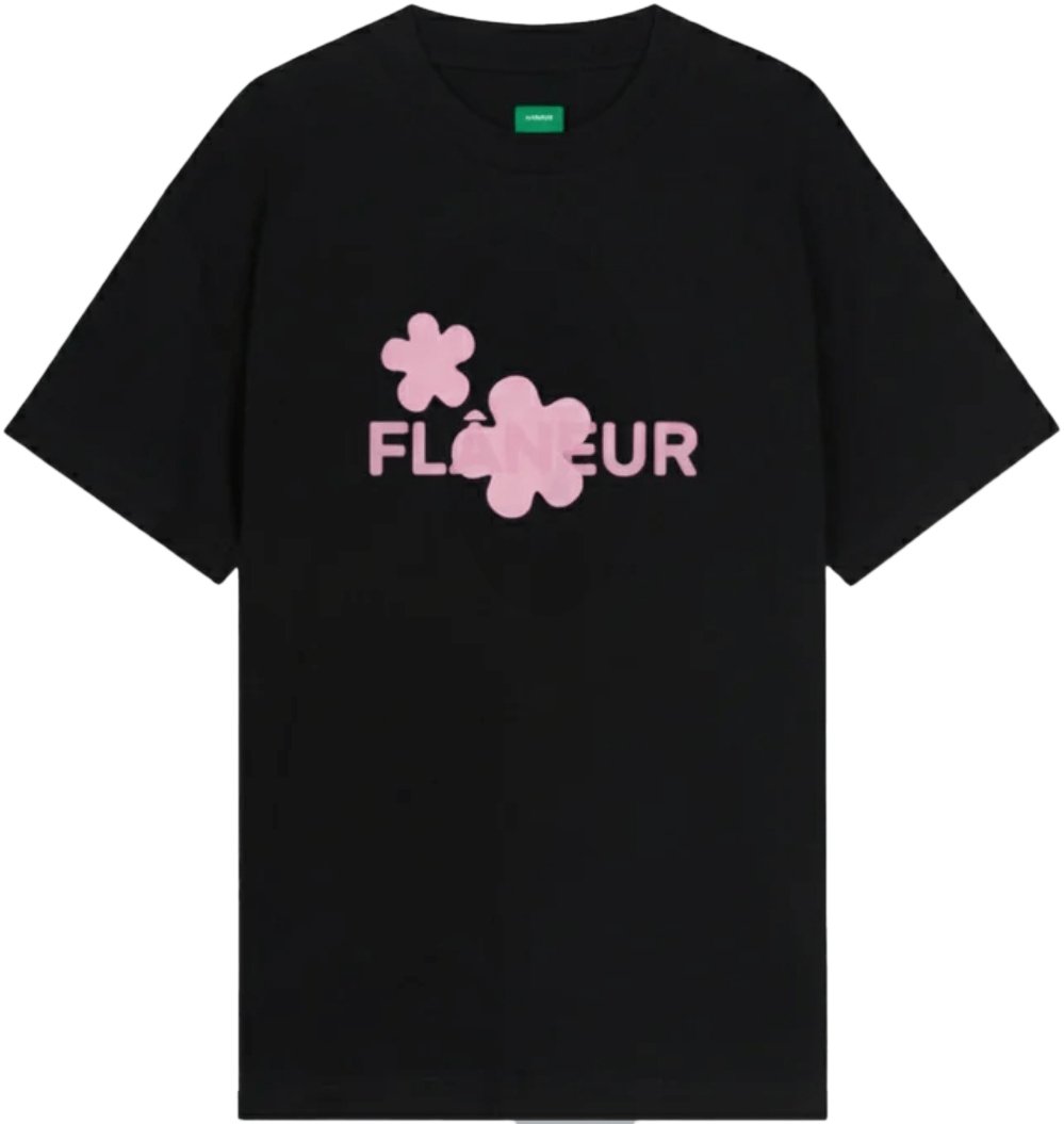FLÂNEUR Organic Flower T-Shirt BLACK/PINK Zwart