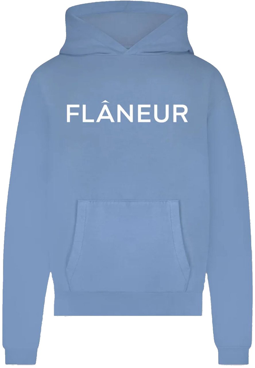 FLÂNEUR PRINTED LOGO WASHED HOODIE BLUE Blauw