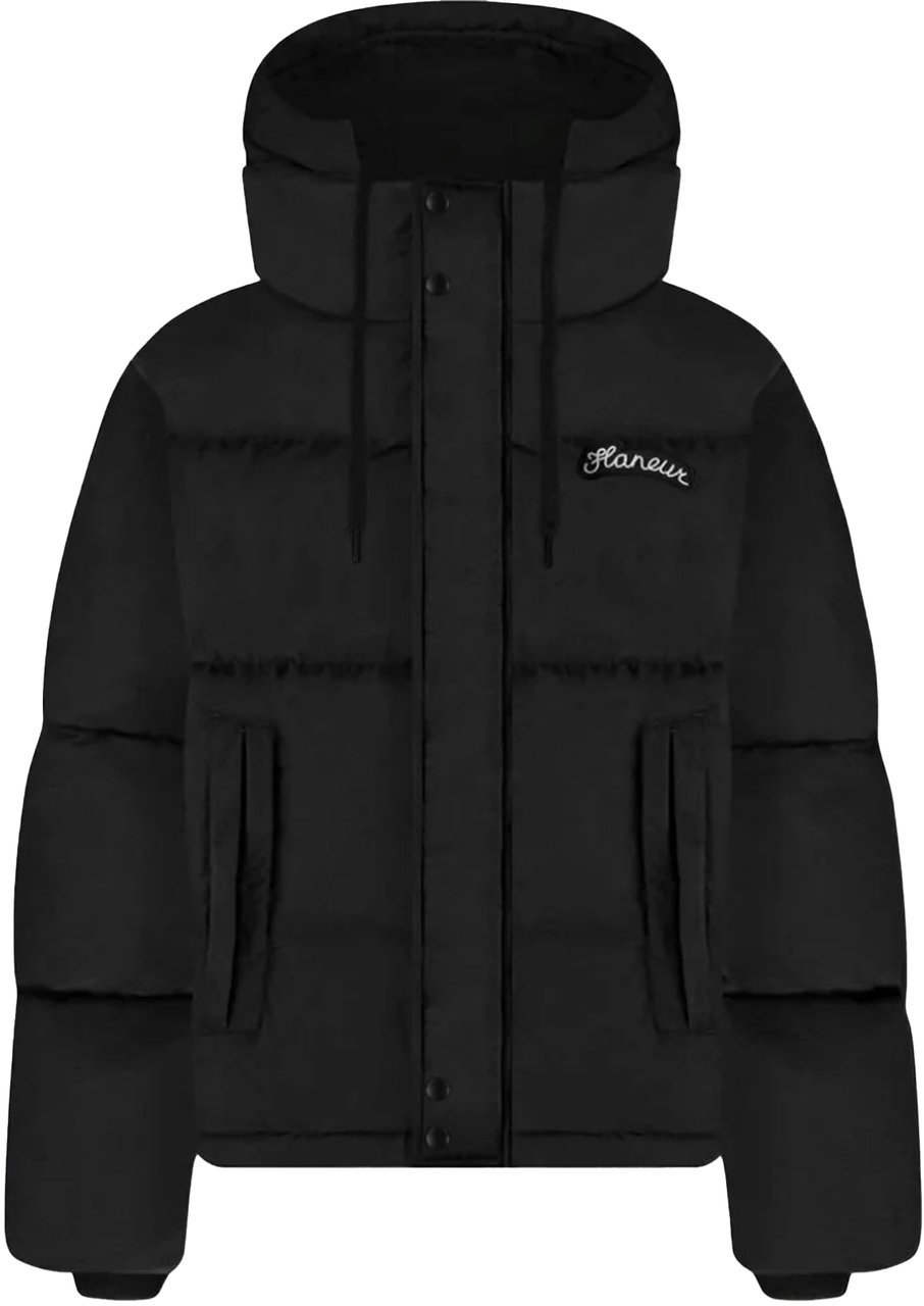 FLÂNEUR SIGNATURE LOGO PUFFER JACKET Black Zwart