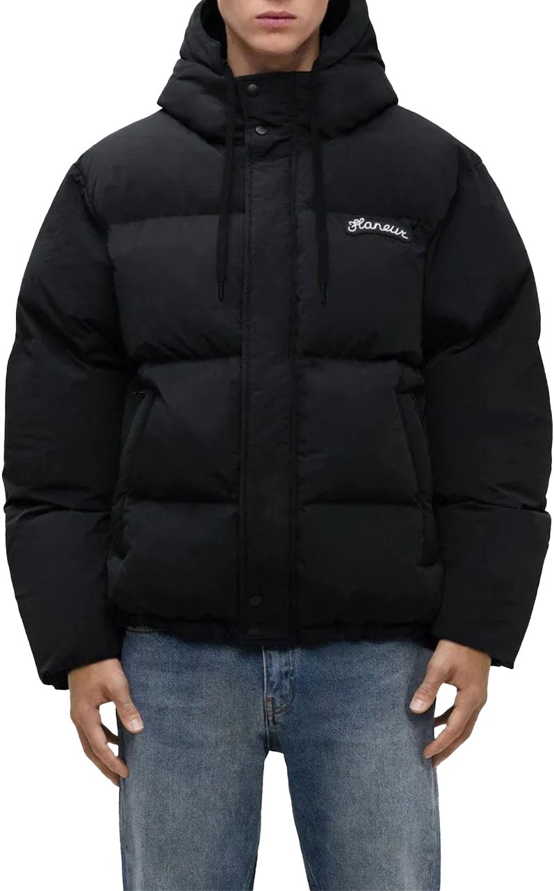 FLÂNEUR SIGNATURE LOGO PUFFER JACKET Black Zwart