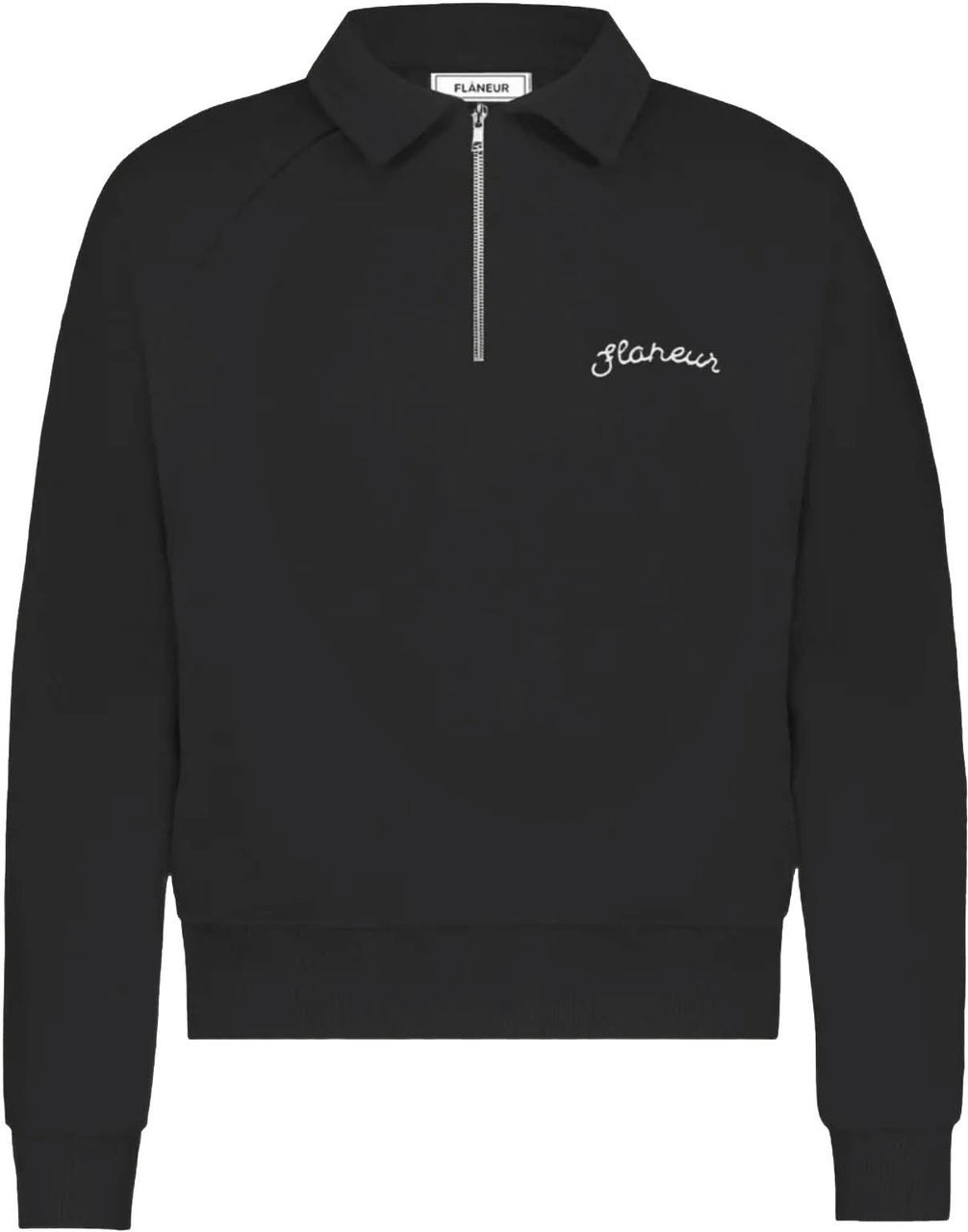 FLÂNEUR SIGNATURE LOGO RAGLAN HALF ZIP POLO SHIRT BLACK Zwart