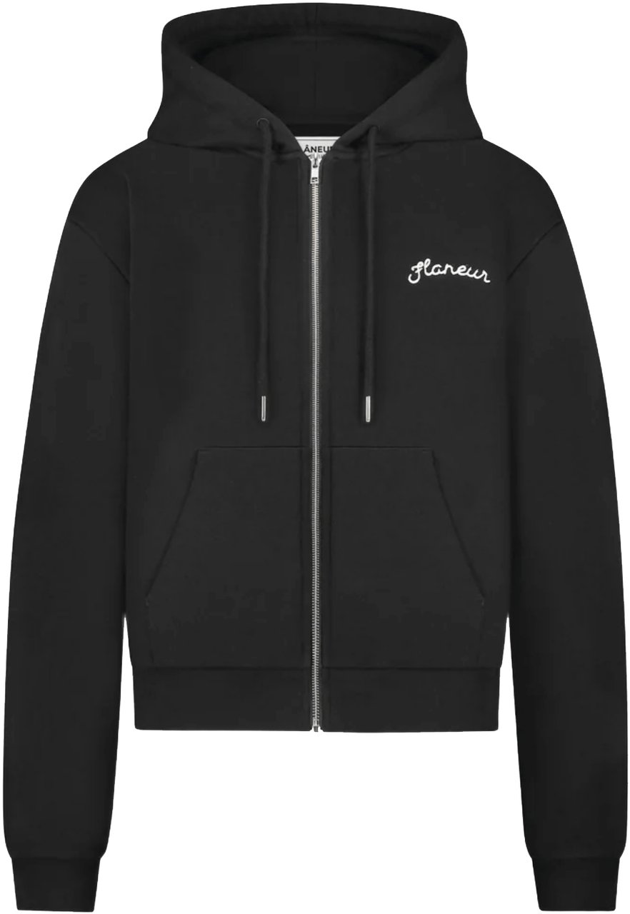 FLÂNEUR SIGNATURE LOGO ZIP THROUGH HOODIE BLACK Zwart