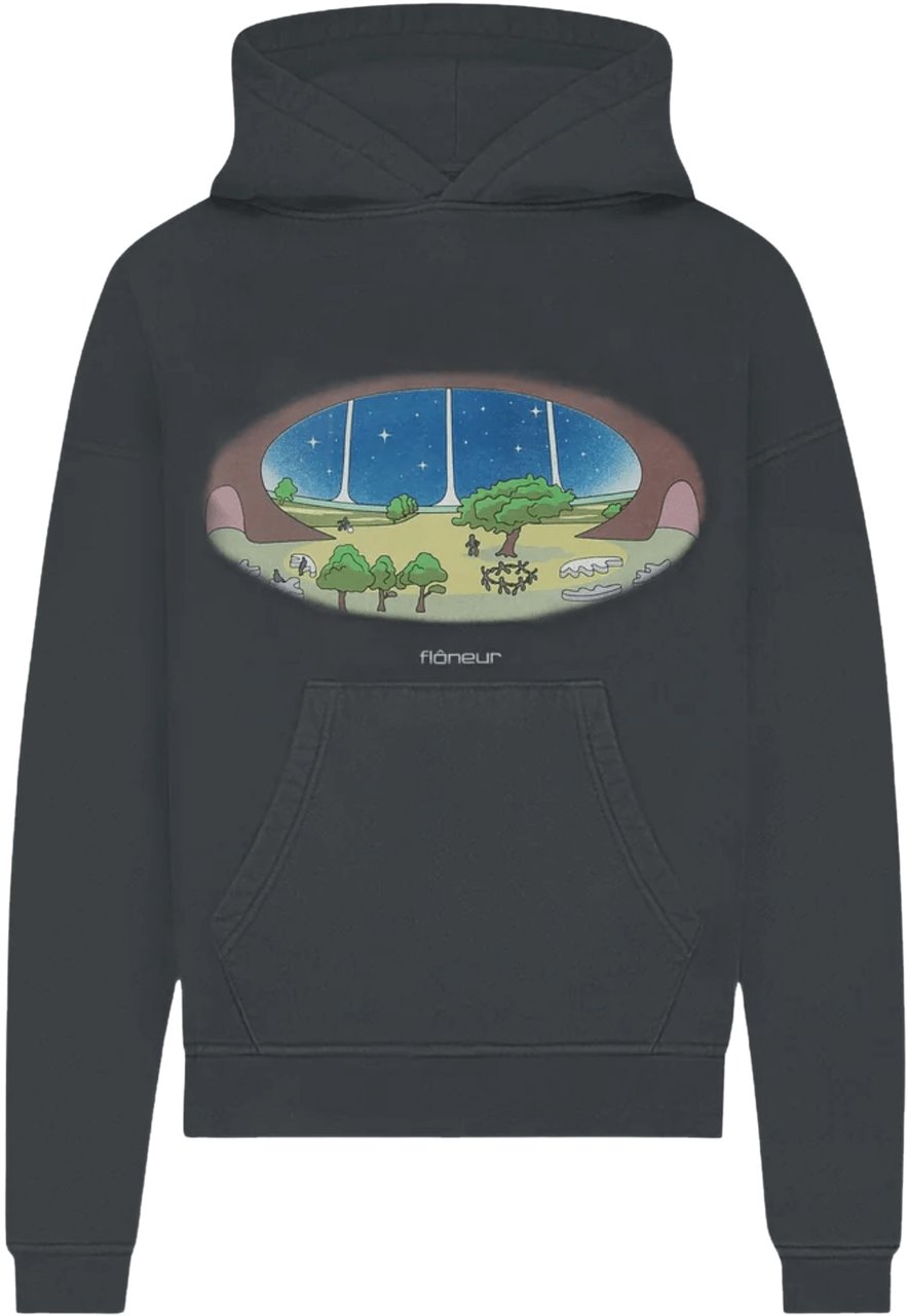 FLÂNEUR STARDOME PRINT WASHED HOODIE BLACK Zwart