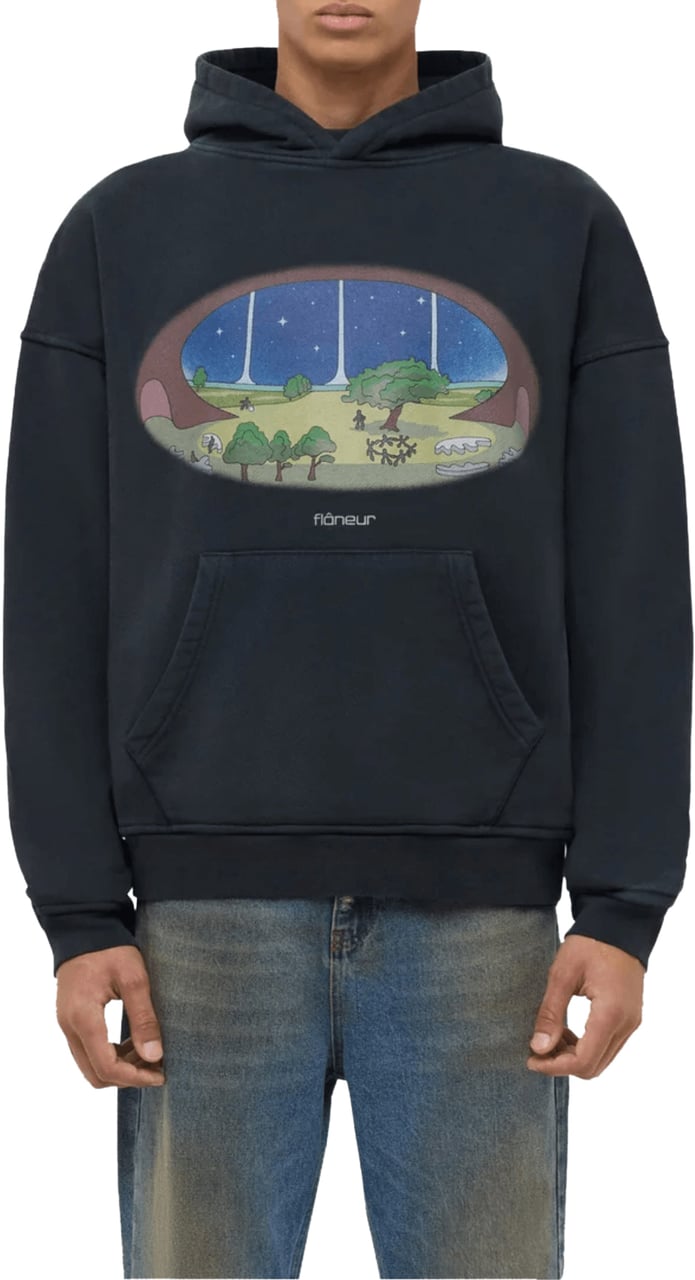 FLÂNEUR STARDOME PRINT WASHED HOODIE BLACK Zwart