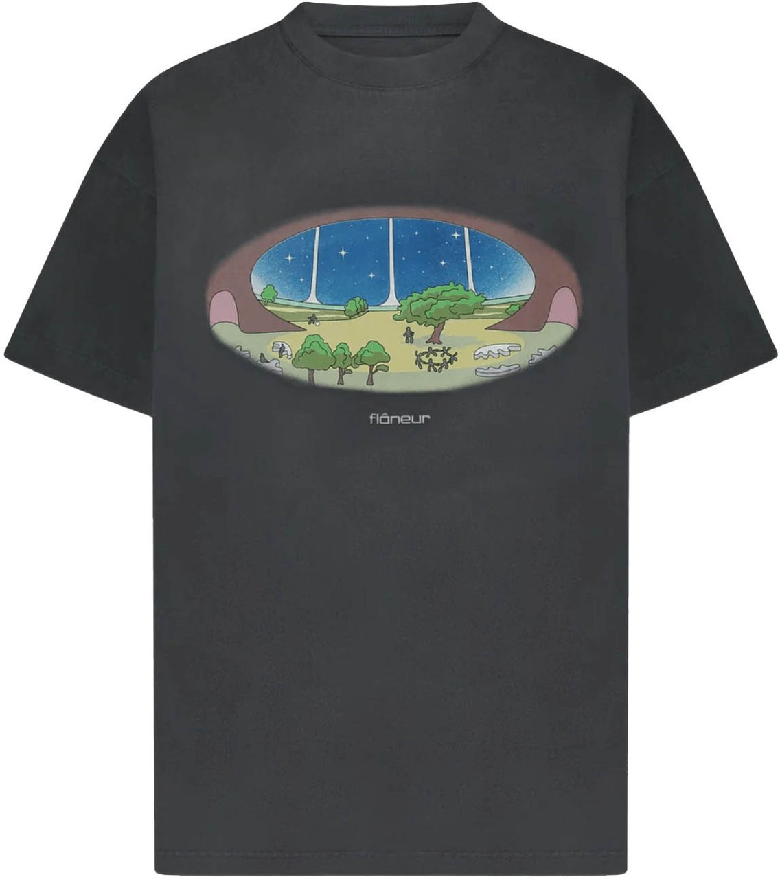 FLÂNEUR STARDOME PRINT WASHED T-SHIRT BLACK Zwart